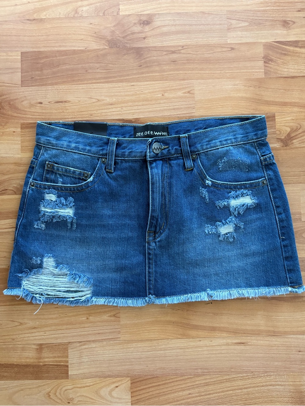 Distressed Denim Mini Skirt - Blue 28